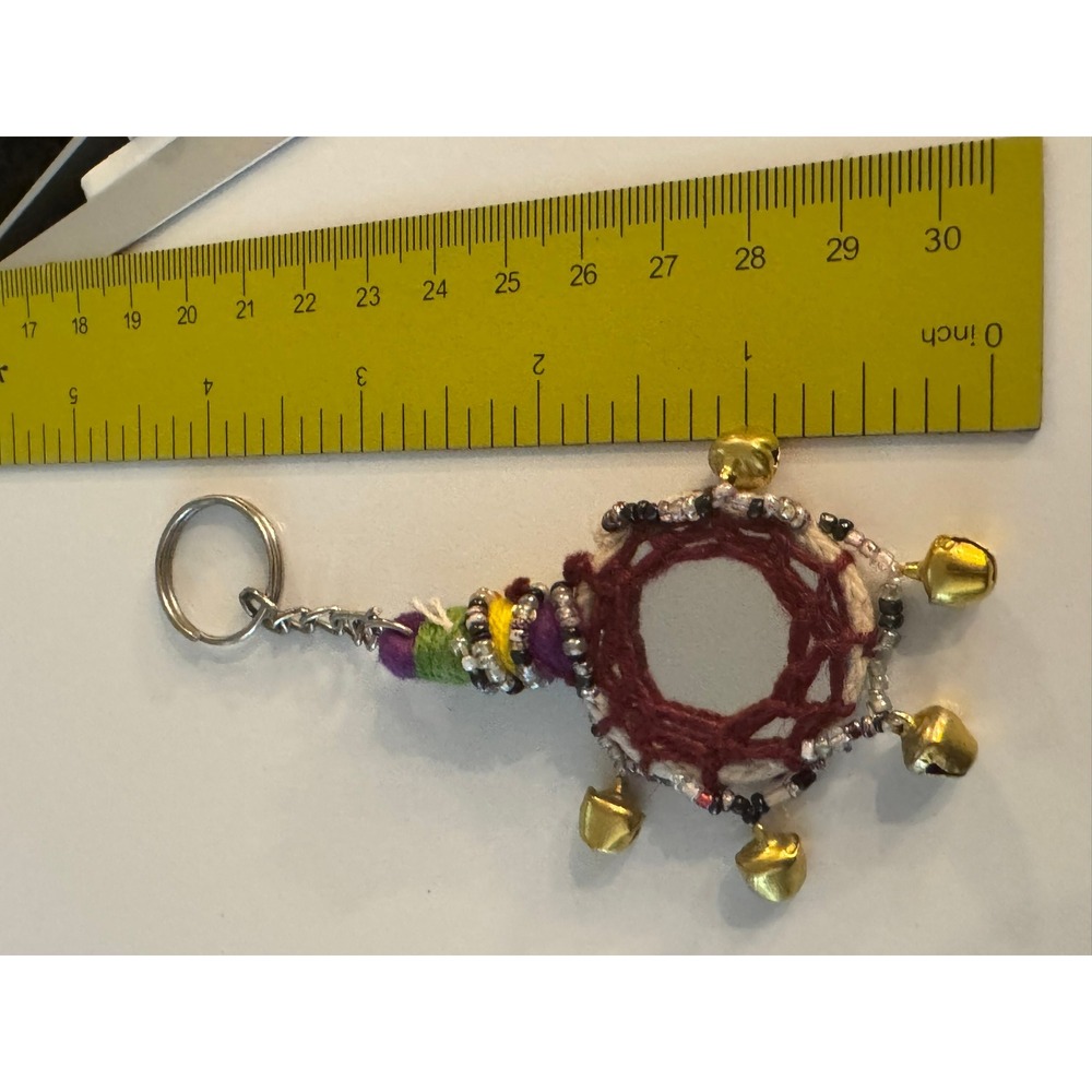 Boho Mirror‎ Bell Keychain Handmade Beaded Yarn Bag Charm Multicolor Silver Ring
